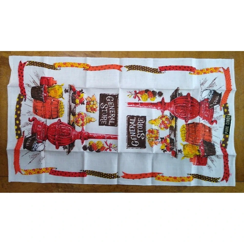 Unused 100% Pure Linen Tea Kitchen Towel Orange Yellow Red Brown General Store